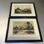 David Duncan, Rural Scene with Thatched Cottage, engraving, and companion, signed in pencil (25cm