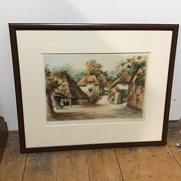 R.H. Smallridge, Cockington Forge, original etching, signed in pencil bottom right, paper label