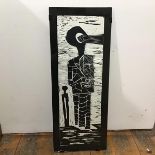 Zoe Callaghan, African Figure with Mask, linoprint, unsigned (56cm x 18cm)