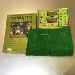 A Subbuteo game with original box, and green felt pitch, nets, players etc. (corners of box