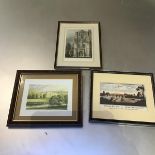 A set of three framed pictures, two prints, one of Kelso Bridge, the other Floors Castle and an