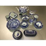 A Spode blue Italianware part breakfast set including two mugs, two teacups and saucers, butter