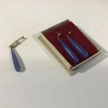 A pair of 9ct gold and dyed lavender hardstone/glass mounted pendant earrings and a similar