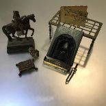 A mixed lot comprising brass and other metal items including a cast iron doll's house/miniature fire