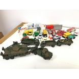 A collection of miscellaneous Corgi and Matchbox model cars including a plastic petrol station, a