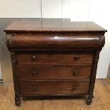 A mid 19thc. Scottish chest, the rectangular top above a barrel fronted frieze drawer, carved with