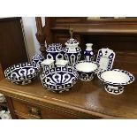 A pair of Royal Crown Derby blue and white patterned porcelain octagonal fruit bowls, a large ginger