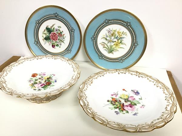 A pair of Aynsley handpainted dessert plates with narcissi and daffodil decorated central panels,