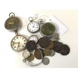 A lady's 19thc silver engraved open faced pocket watch with enamel dial and roman numerals, with