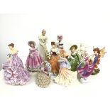 A group of china and composition figures including a 1920s/30s dancing figure, musical lady etc. (