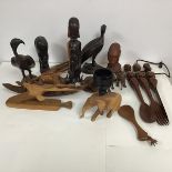 A group of African carved wood animals, birds, figures, a goblet etc. (giraffe: h.27cm)