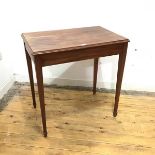 A 19thc mahogany side table, the rectangular top with moulded edge above a plain frieze on square