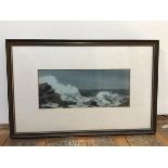 E. Ryan, Coastal Scene of Waves Crashing upon the Rocks, watercolour (11cm x 26cm)