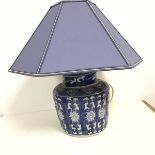 A modern blue and white fluted ginger jar style lamp base (h.19cm x d.16cm)
