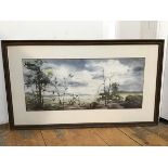 E. Ryan AWS. Coastal Scene with Clouds, watercolour on paper, signed bottom left (24cm x 55cm)