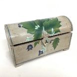 An Indian hand painted treen domed casket with stylised vine leaf and flower design (15cm x 28cm x