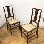 A pair of late Victorian mahogany and crossbanded bedroom chairs, each square back with inlaid splat