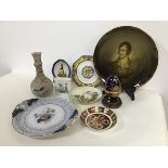 A mixed lot including a Royal Crown Derby pin dish, a Satsuma saucer, a Quimper ware Japanese