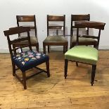 Five Scottish Regency dining chairs to include a set of three dining chairs with incised top