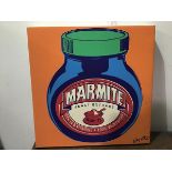 An Andy Warhol inspired print on canvas of a Marmite Jar (61cm x 61cm)