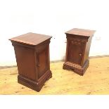 A pair of bedside cabinets by Willis & Gambier, each projecting top with rounded angles above a