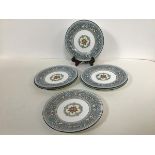 A set of six Wedgwood turquoise Florentine pattern side plates, the border enclosing a floral and