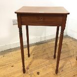 A mid 19thc mahogany side table, the rectangular top with rounded angles above a frieze drawer,