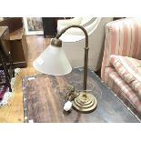 A Laura Ashley reproduction brass adjustable student's style lamp with opaque glass shade, with