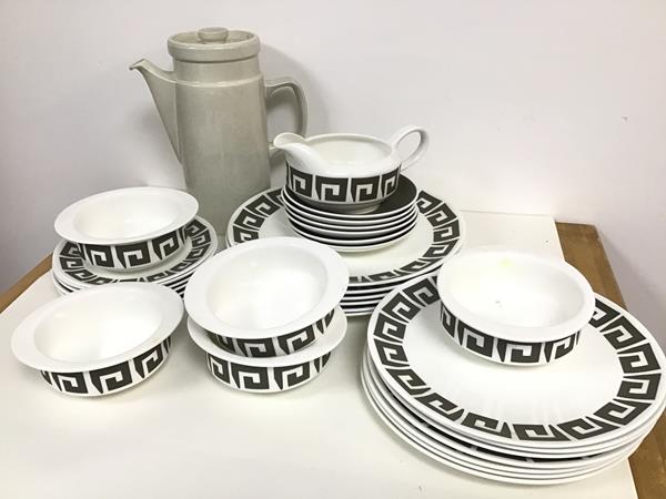 A Wedgwood bone china Susie Cooper design green quaystone pattern part dinner set including five