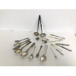 A collection of white metal and English and Scottish silver including two whalebone handled