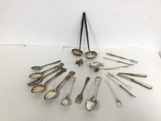 A collection of white metal and English and Scottish silver including two whalebone handled