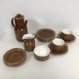 A Kilrush ceramic coffee set including coffee pot, sugar bowl and milk jug (repaired handle), two