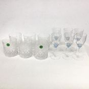 A set of six Scottish slice cut crystal glasses (h.9cm) and a set of six Bohemian glass sherry