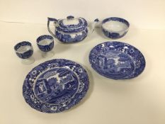 A group of Copeland Spode Italian pattern china including a bachelor's teapot (h.9cm x 18cm x 10cm),