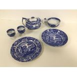 A group of Copeland Spode Italian pattern china including a bachelor's teapot (h.9cm x 18cm x 10cm),