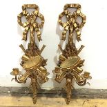 A pair of reproduction French style giltwood wall appliques by Belvedere, with ribbon surmount, with