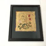 Carol Carlous (?), Flowers and Leaves on a Gilt Field, mixed media, signed bottom left (20cm x