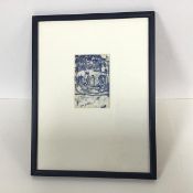 M. Gilman (?), Abstract of Man Cradling Child, silkscreen print, signed bottom right (11cm x 7cm)