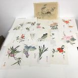 A collection of fourteen Japanese watercolours on paper, all of fruits, flowers or leaves, all