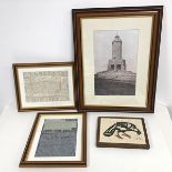 A reproduction photograph of the Jubilee Tower, Darwen (27cm x 17cm), two prints of stylised Urban