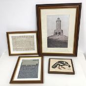 A reproduction photograph of the Jubilee Tower, Darwen (27cm x 17cm), two prints of stylised Urban