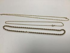 Three 9ct gold fancy link chain necklaces (22cm, 22cm and 27cm) (29.55g) (3)