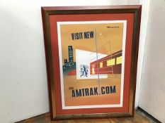 An Amtrak Advertising poster, Paul Rogers, Man Boarding a Train in Urban Setting, c.2000, limited