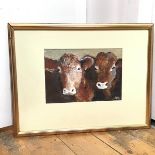 George McMillan, Portrait of Two Brown Cows, mixed media, signed bottom right (19cm x 27cm)