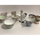 A mixed lot comprising two 19thc lobed tea bowls, a collection of china teacups including