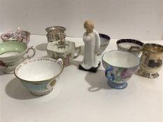 A mixed lot comprising two 19thc lobed tea bowls, a collection of china teacups including