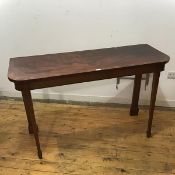 A 19thc and later side table, the rectangular crossbanded top above a recessed frieze, on square