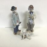 A pair of Lladro musical Clowns, one holding a saxophone, the other a violin, and a Dresden