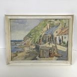 A. R. Irons, Harbour Scene with Cottages and Figures, watercolour, signed bottom right (27cm x