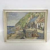 A. R. Irons, Harbour Scene with Cottages and Figures, watercolour, signed bottom right (27cm x